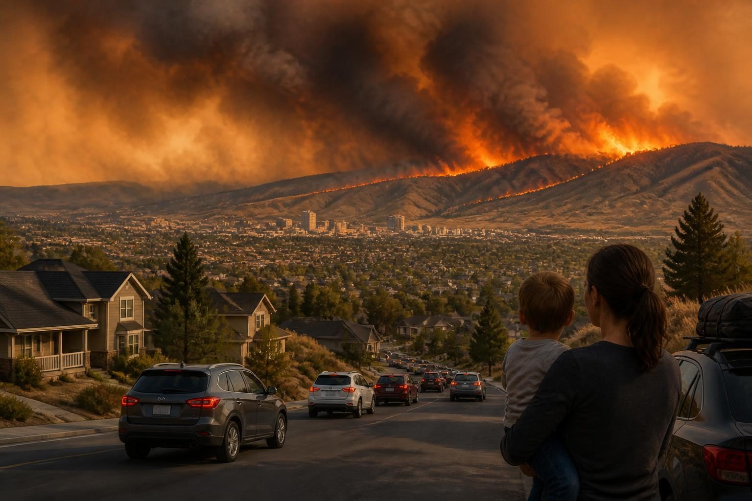 Fire crews battle the Hawk Fire near Reno, Nevada, as residents evacuate