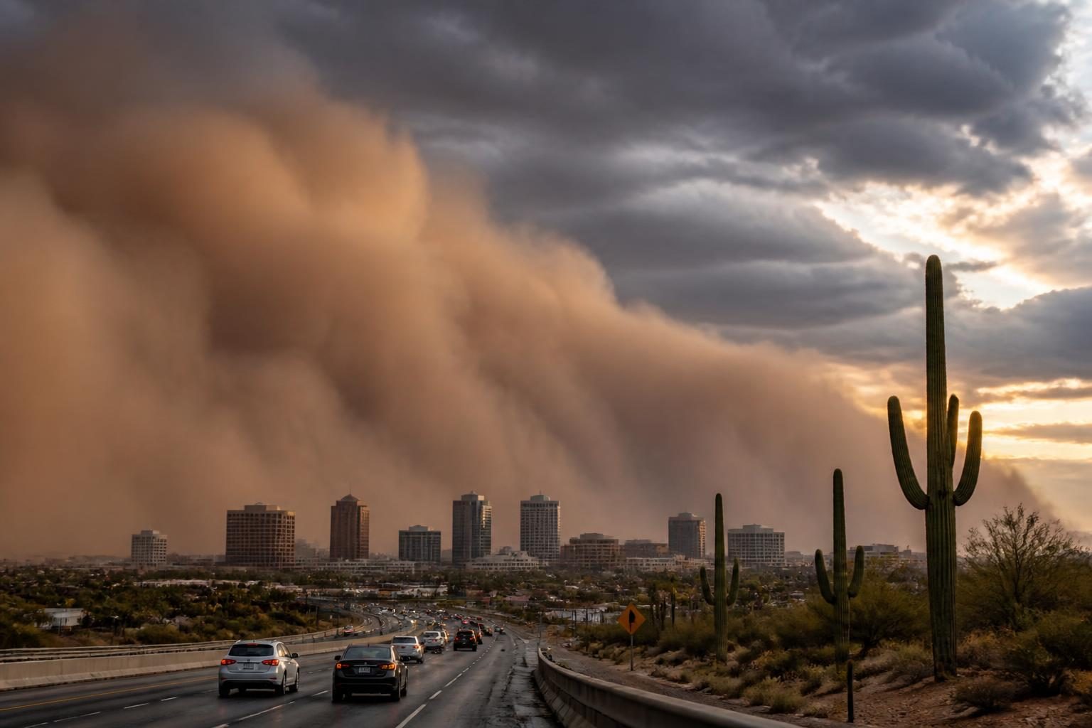 A wall of blowing dust moving across the Phoenix area during a monsoon storm